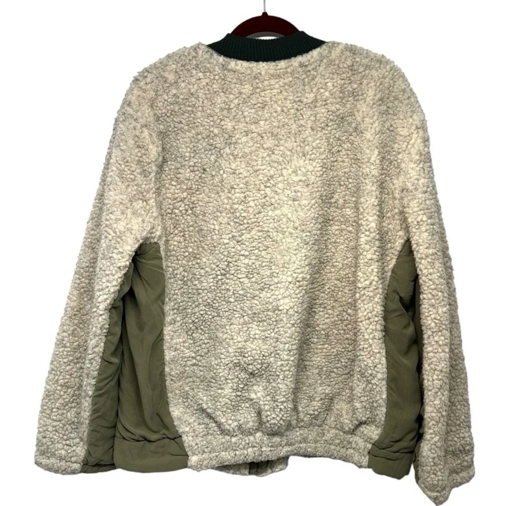 Free People Rivington Sherpa Olive Oversized Relaxed Zipper Jacket Womens Large - Picture 9 of 11